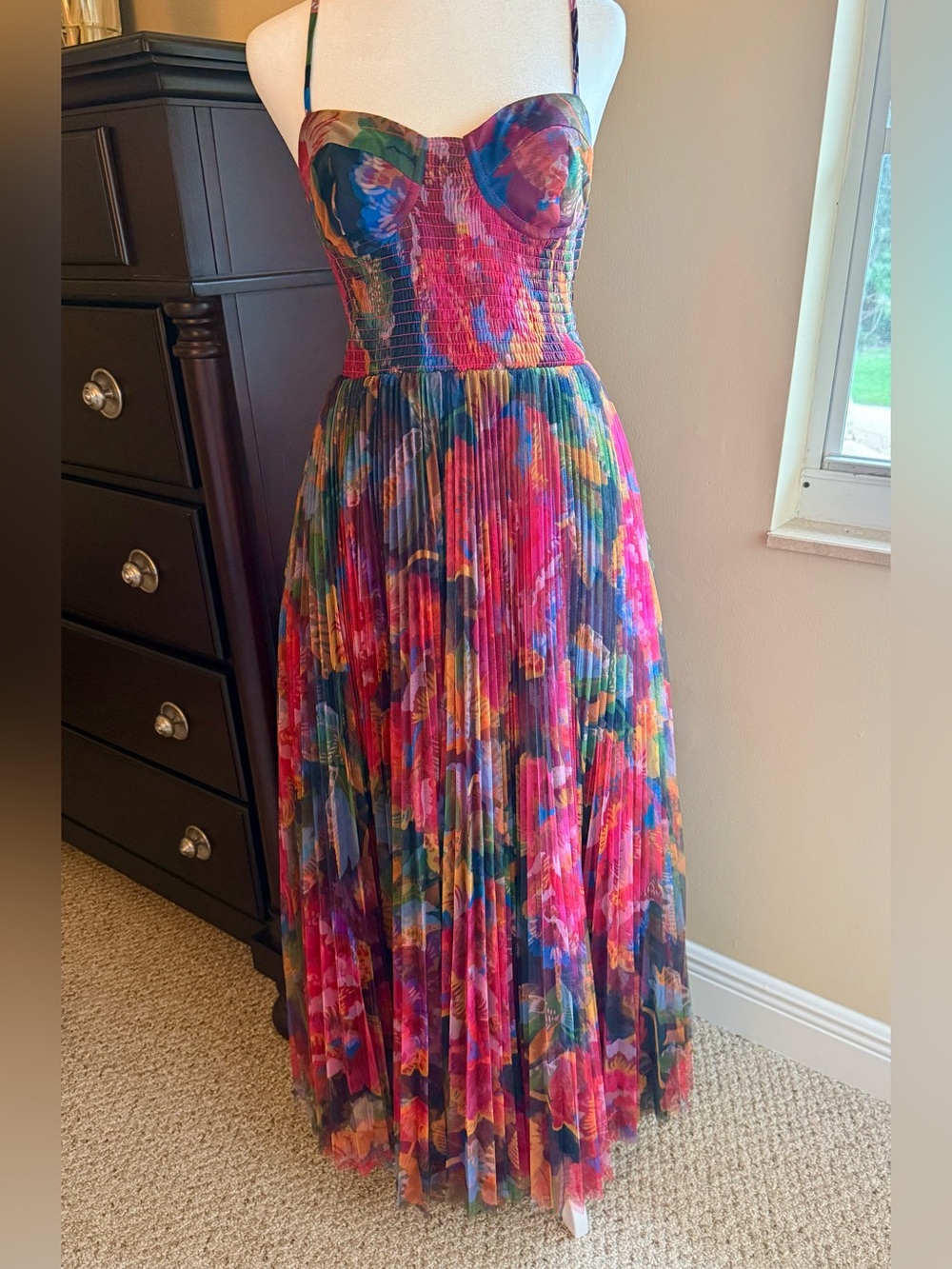 Hutch Brianna Floral Pleated Tulle Bustier Maxi Gown Dress NWT Small